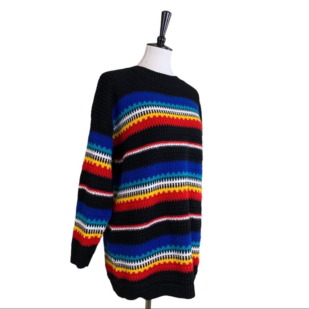 Vintage Cuddle Knit Women's Retro 80's Black Stripe Tunic Sknit Sweater Large - Picture 2 of 12